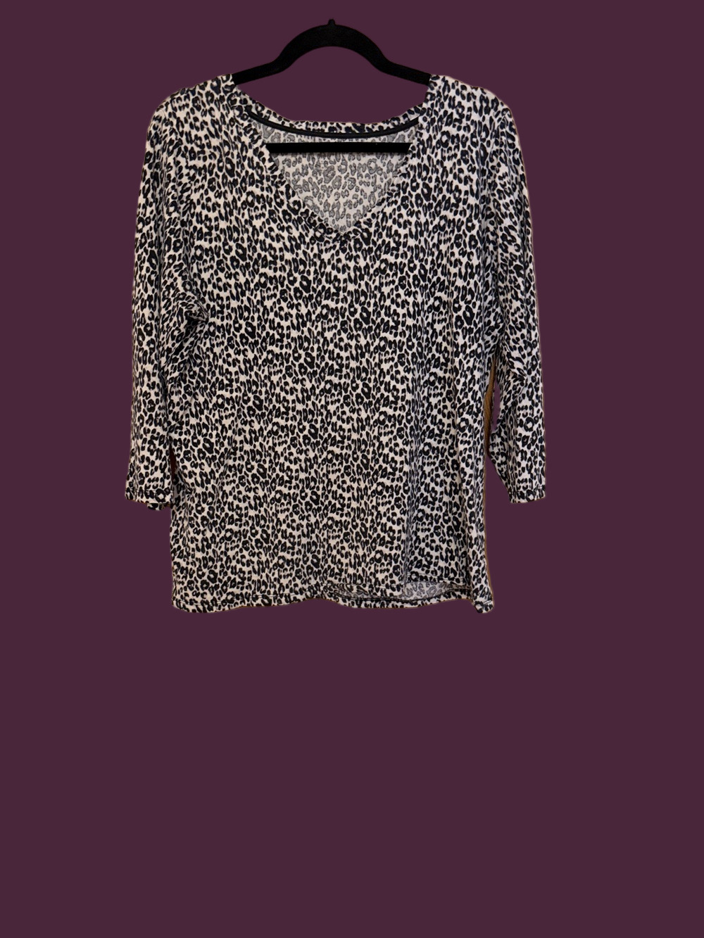 Rafaella Black and White Leopard V-Neck Long Sleeve Top